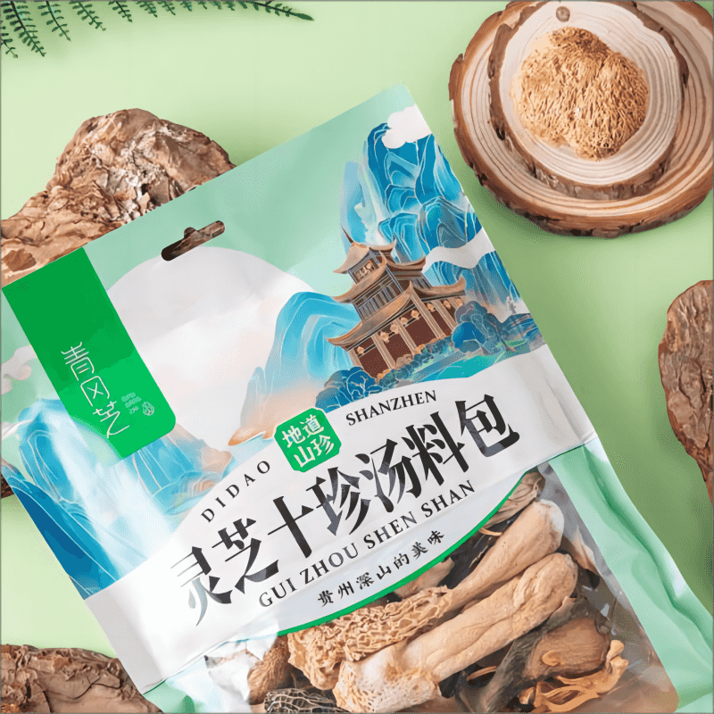 Ganoderma lucidum morel shoots Agaricus blazei cordyceps militaris red pine tea tree Hericium chanterelles porcini mushrooms