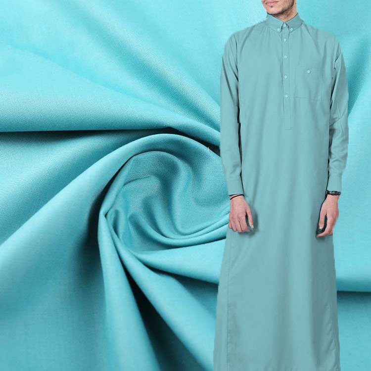 Hot selling cheap 100%  spun polyester fabric48*48 90gsm saudi thobe fabric for Arab men toyobo fabric