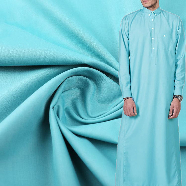 China factory 45s arab thobe fabric 100% polyester spun fabric for toyobo fashion garments