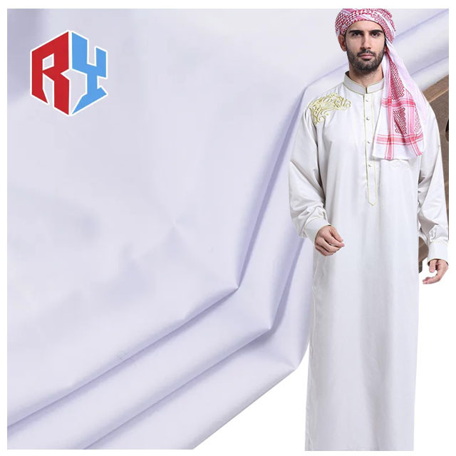 Shaoxing factory muslim mans robe fabric TOYOBO 100% spun polyester plain white arab thobe fabric