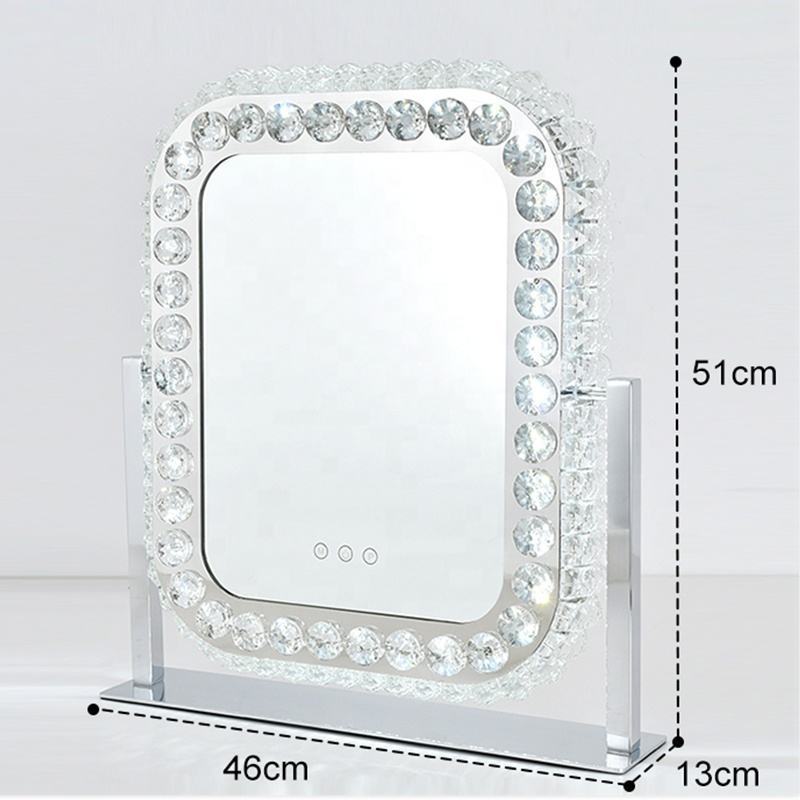 Tabletop 3 Color Lights LED Rectangle Glass Crushed Diamond Makeup Mirror