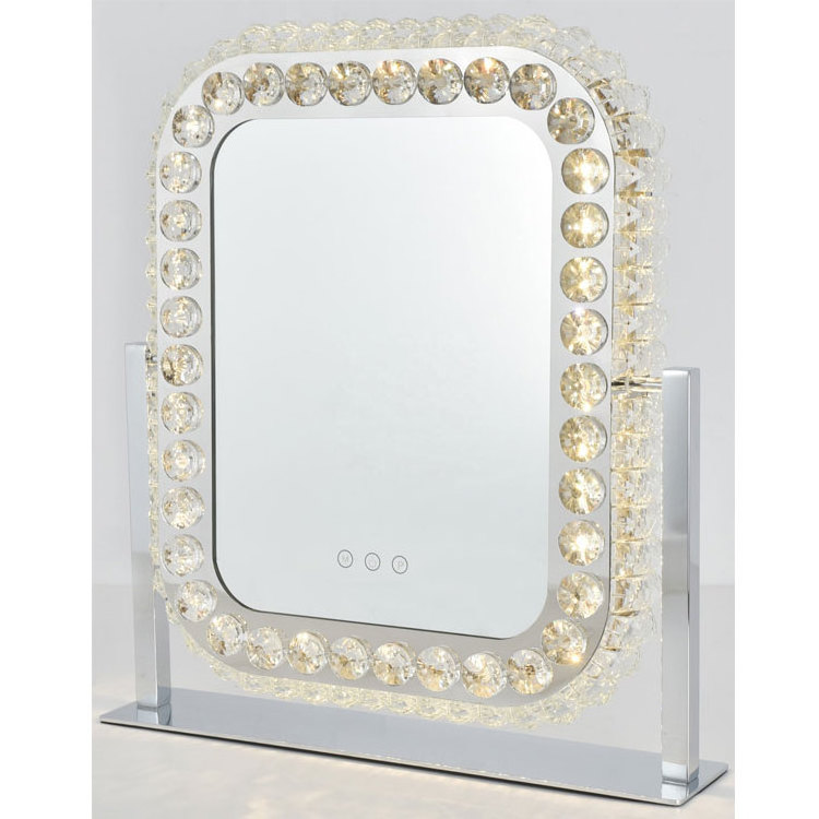 Tabletop 3 Color Lights LED Rectangle Glass Crushed Diamond Makeup Mirror