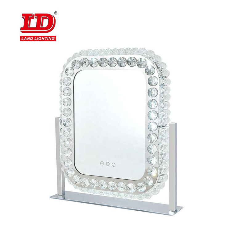 Tabletop 3 Color Lights LED Rectangle Glass Crushed Diamond Makeup Mirror