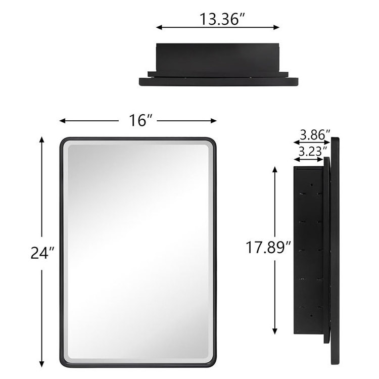 Round Corner Framed Mirror Door Left Hand Opening Bathroom Medicine Cabinet with Adjustable Glass Shelves