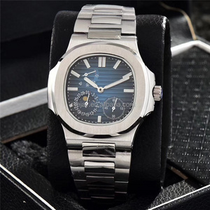 Luxury PP Watch 5712 Black Dial Automatic Mechanical Men's Watch Silver Stainless Steel Reserve Reloj Watches for Men