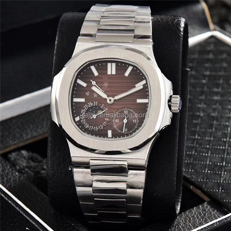 Luxury PP Watch 5712 Black Dial Automatic Mechanical Men's Watch Silver Stainless Steel Reserve Reloj Watches for Men