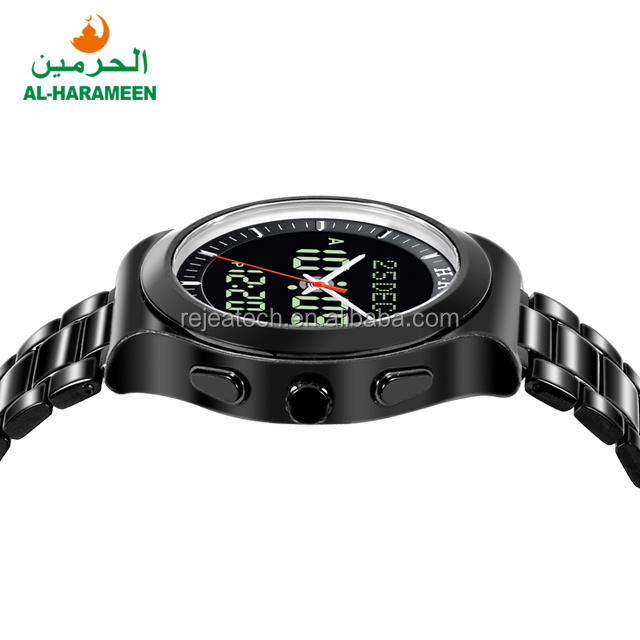 Factory HA-6106 Stainless Steel Metal Muslim Prayer Wrist Watch for Man AL HARAMEEN Multi-Function Islamic Azan Mosque Watch