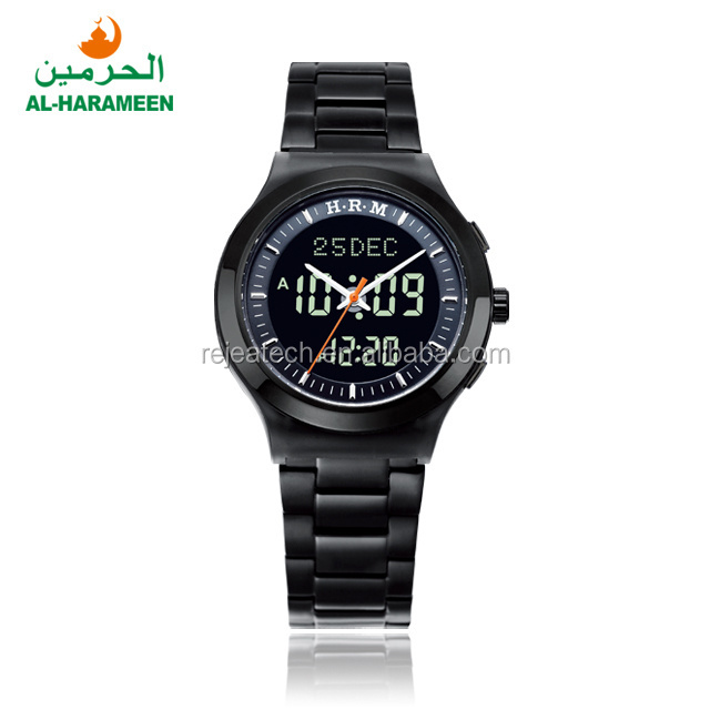 Original HA-6106 Stainless Steel Metal Muslim Prayer Wrist Watch for Man AL-HARAMEEN Islamic Azan Mosque Watch