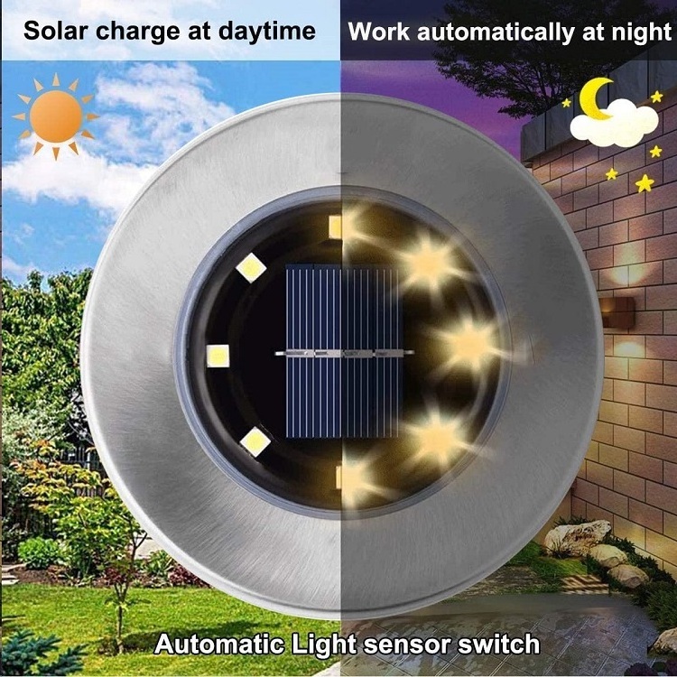 Outdoor Solar Disc Light,8 Led Garden Disk Light Outdoor Waterproof Solar Buried Light For Pathway