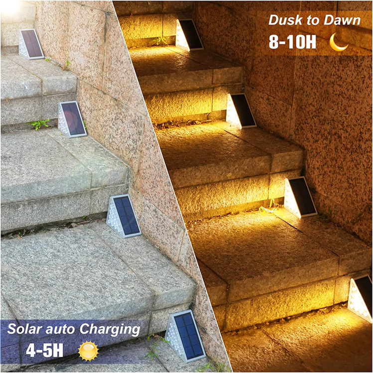 Warm White Solar Stair Lights  Outdoor Waterproof IP67 LED Outdoor Step Lights for Stair Deck Front Step Front Porch and Patio