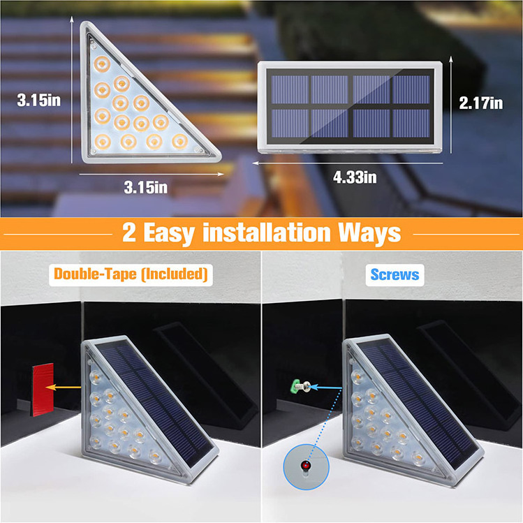 Warm White Solar Stair Lights  Outdoor Waterproof IP67 LED Outdoor Step Lights for Stair Deck Front Step Front Porch and Patio