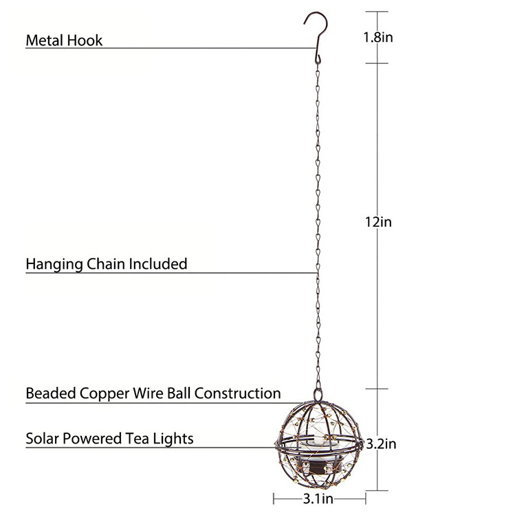 Solar Lights Outdoor Hanging Lanterns Beaded Copper Wire Ball Candle Holder Tea Lights Perfect for Garden Backyard Pergola Patio