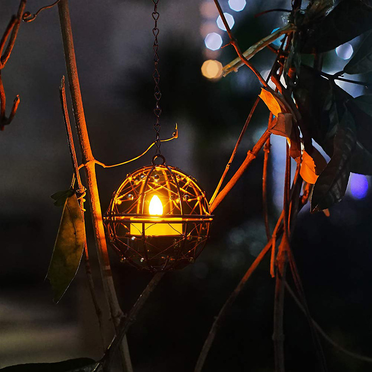 Solar Lights Outdoor Hanging Lanterns Beaded Copper Wire Ball Candle Holder Tea Lights Perfect for Garden Backyard Pergola Patio