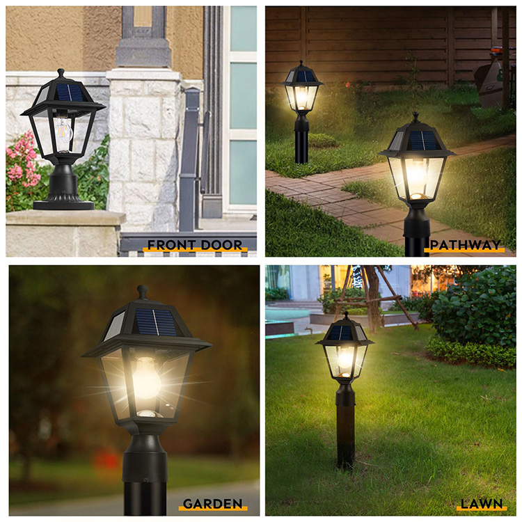 Outdoor Waterproof Solar Powered Aluminium Solar Flame Post Cap Lights for Posts Garden Fence Pillar Decoration Replaceable Bulb