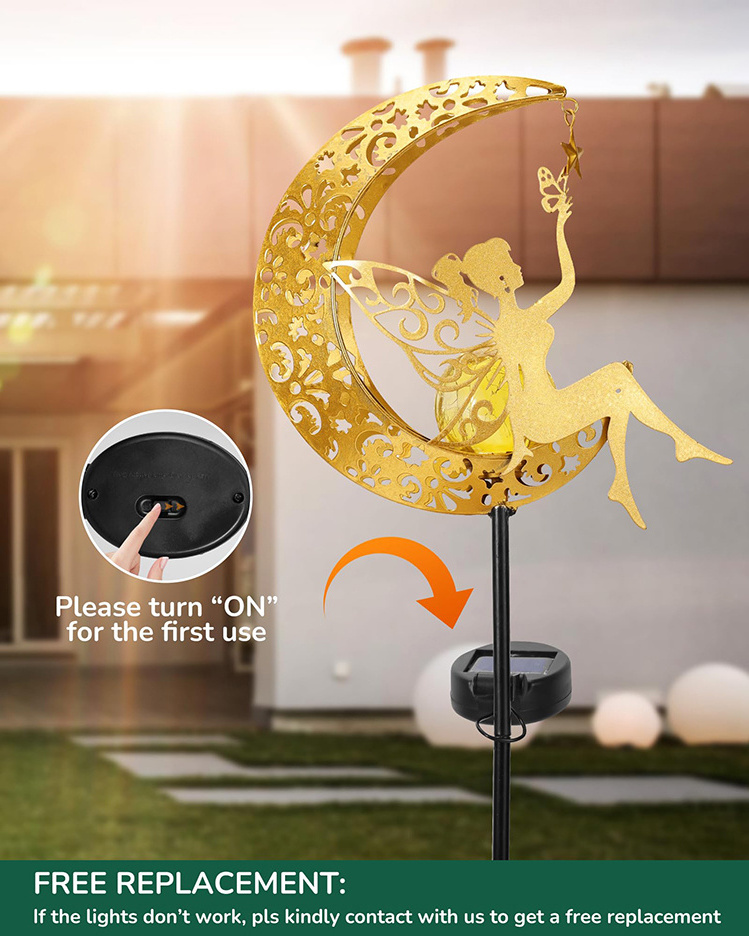 Solar Garden Statues Outdoor Decor Fairy Moon Figurine Light Unique Gift Stake Housewarming Ornament for Patio Lawn Yard Pathway