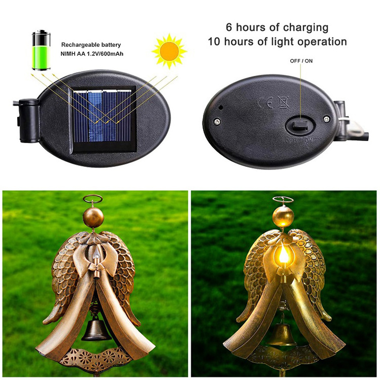 Factory Direct Outdoor IP65 Waterproof Outdoor Solar Outdoor Bronze Angel Bell Candle Prayer for Garden Lawn Patio Gifts