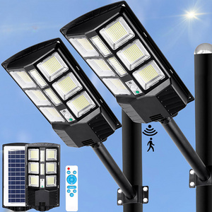 Solar Street Light Outdoor for Outside Dusk to Dawn Solar Flood Light with Motion Sensor and Remote Control for Parking Lot Yard