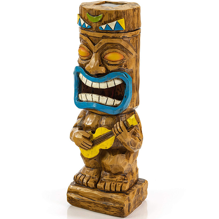 Ukulele Tiki Solar Light Ukulele Tiki Statue Solar Powered Flickering LED Garden Light up Tiki Torch for Patio Garden Porch Yard