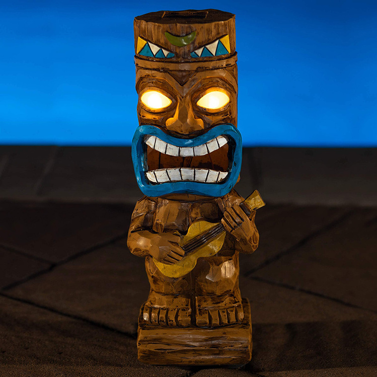 Ukulele Tiki Solar Light Ukulele Tiki Statue Solar Powered Flickering LED Garden Light up Tiki Torch for Patio Garden Porch Yard