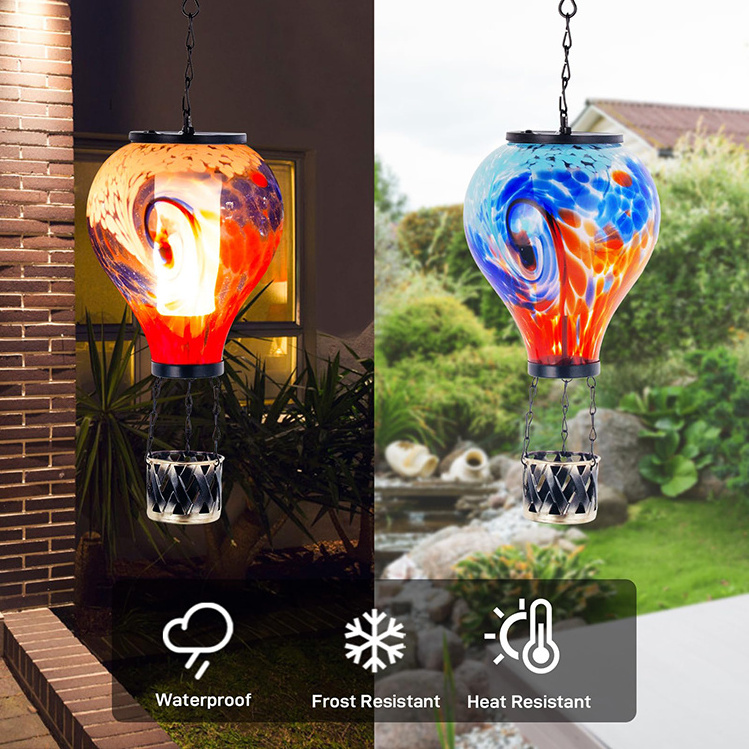 Hot Air Balloon Solar Flickering Flame Light Waterproof Hanging Solar Lantern with Big Basket for Garden Yard Patio