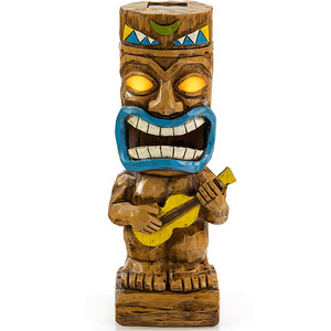 Ukulele Tiki Solar Light Ukulele Tiki Statue Solar Powered Flickering LED Garden Light up Tiki Torch for Patio Garden Porch Yard