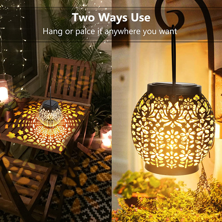 Solar Lantern Lights Outdoor Lantern with Star Projection Retro Table Lantern Lights Waterproof for Garden Patio Courtyard Path