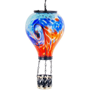 Hot Air Balloon Solar Flickering Flame Light Waterproof Hanging Solar Lantern with Big Basket for Garden Yard Patio