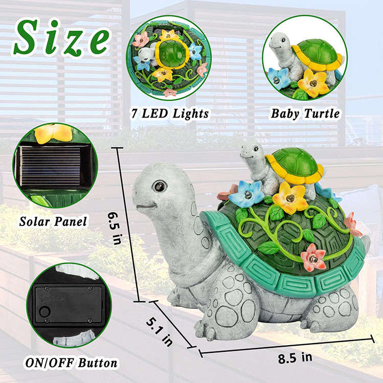 Garden Statue Turtle Solar Statue Garden Decor Clearance Cute Turtle Figurines with Baby & 7 LED Solar Light for Patio Yard Lawn