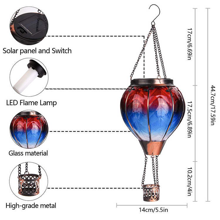 Hot Air Balloon Solar Lantern with Flickering Flame Light Hanging Outdoor Waterproof for Garden Yard Patio Pathway Porch