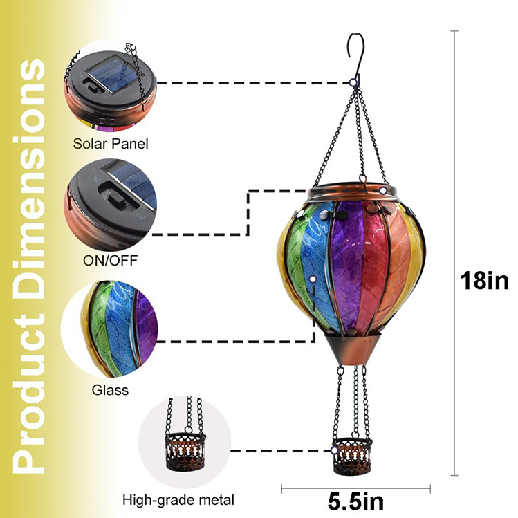 Hot Air Balloon Solar Lantern with Flickering Flame Hanging Solar Lanterns Outdoor Colorful Lights for Garden Patio Yard Party