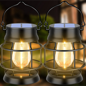 Solar Lantern Outdoor Metal Hanging Solar Lights for Waterproof Retro Design with Edison Bulb for Patio Porch Fence Garden Lawn