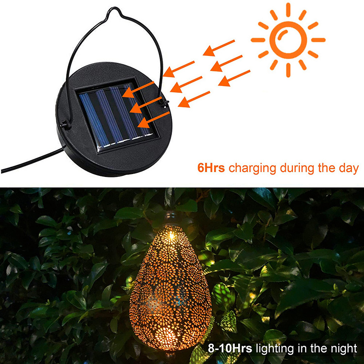 Solar Powered Decorative Retro Lantern with Handle Christmas Garden Flower Drop Shape Lights for Yard Tree Fence Patio Garden