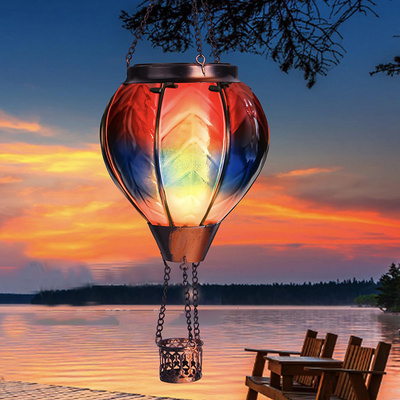 Hot Air Balloon Solar Lantern with Flickering Flame Light Hanging Outdoor Waterproof for Garden Yard Patio Pathway Porch