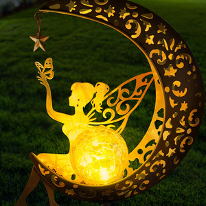 Solar Garden Statues Outdoor Decor Fairy Moon Figurine Light Unique Gift Stake Housewarming Ornament for Patio Lawn Yard Pathway