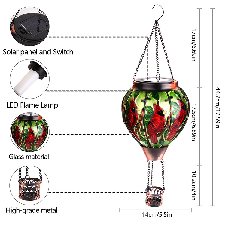 Hot Air Balloon Solar Lantern Waterproof Solar Lanterns with Flickering Flame Lights Hanging Lantern for Garden Patio Yard Party