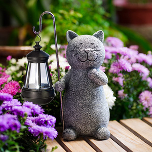 Outdoor Solar Garden Statue Cat Figurine Garden Art for Patio Balcony Yard Lawn-Unique Housewarming Gift for Garden Mom Grandma