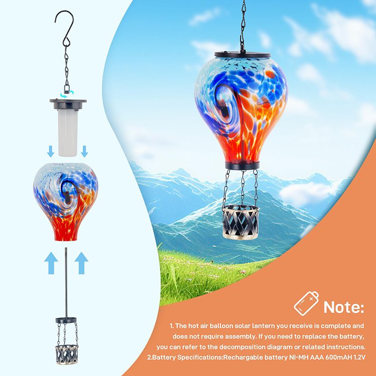 Hot Air Balloon Solar Flickering Flame Light Waterproof Hanging Solar Lantern with Big Basket for Garden Yard Patio