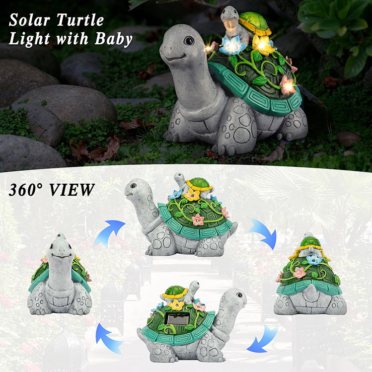 Garden Statue Turtle Solar Statue Garden Decor Clearance Cute Turtle Figurines with Baby & 7 LED Solar Light for Patio Yard Lawn