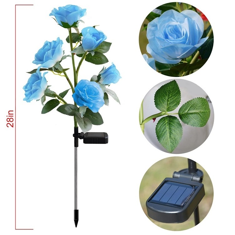 Upgraded Waterproof Realistic Artificial Flowers Solar Rose Garden Stake Lights  for Outdoor Flower Bed Patio Yard Pathway