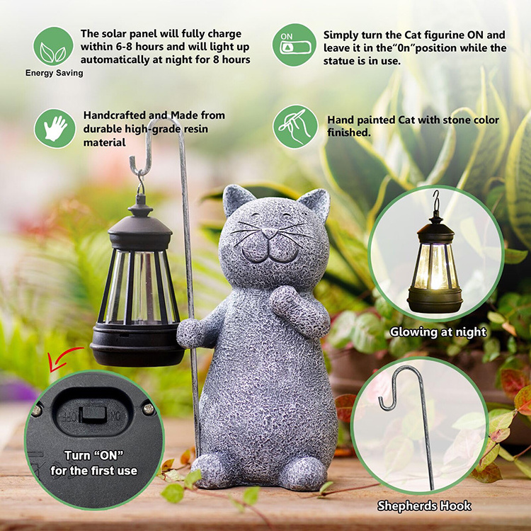 Outdoor Solar Garden Statue Cat Figurine Garden Art for Patio Balcony Yard Lawn-Unique Housewarming Gift for Garden Mom Grandma