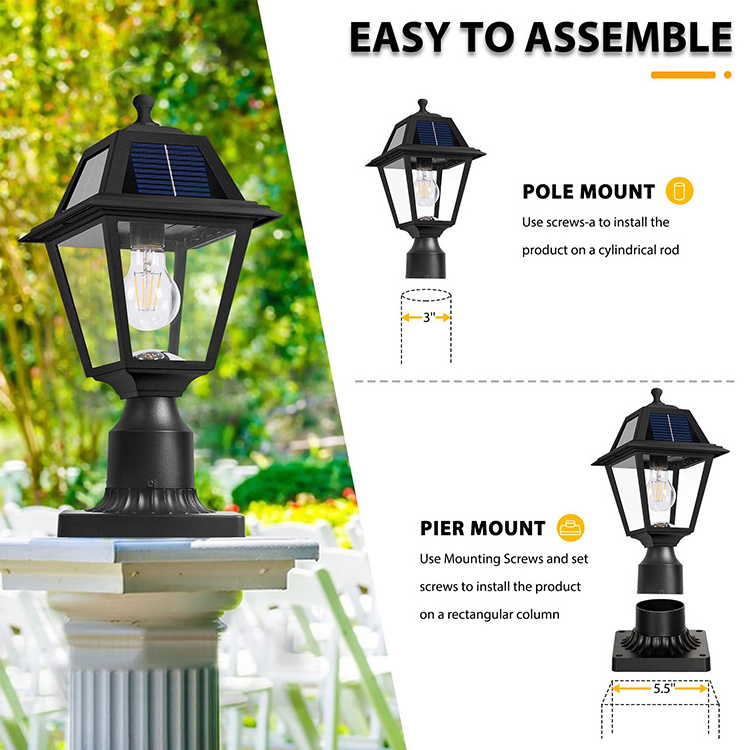 Outdoor Waterproof Solar Powered Aluminium Solar Flame Post Cap Lights for Posts Garden Fence Pillar Decoration Replaceable Bulb