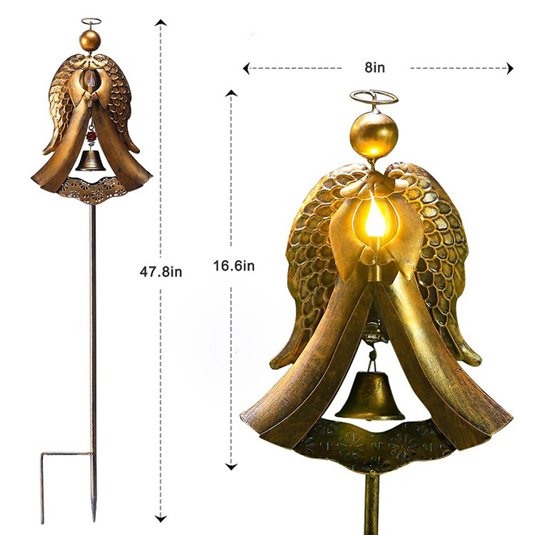 Factory Direct Outdoor IP65 Waterproof Outdoor Solar Outdoor Bronze Angel Bell Candle Prayer for Garden Lawn Patio Gifts