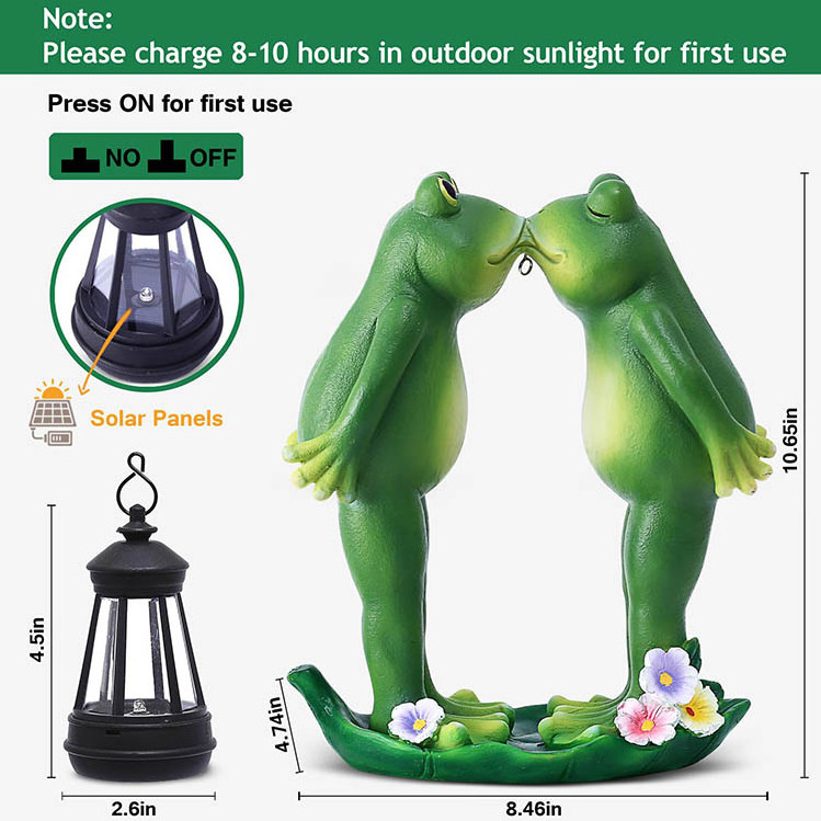 Kiss Frogs Statue Decor Solar Lantern LED Outdoor Decoration Figurine for Porch Patio Yard Lawn - Frog Gifts Sculpture for Women