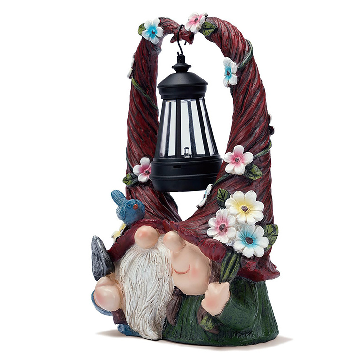 Garden Gnome Statue with Solar Light Large Funny Fairy Gnomes Figurine with Solar Lantern Outdoor Fall Decoration for Yard Lawn