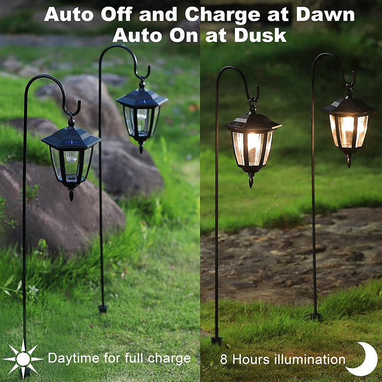 Solar Hanging Lights Outdoor Powered Garden Shepherd Hooks Waterproof Landscape Lighting for Lawn Patio Yard Pathway Driveway