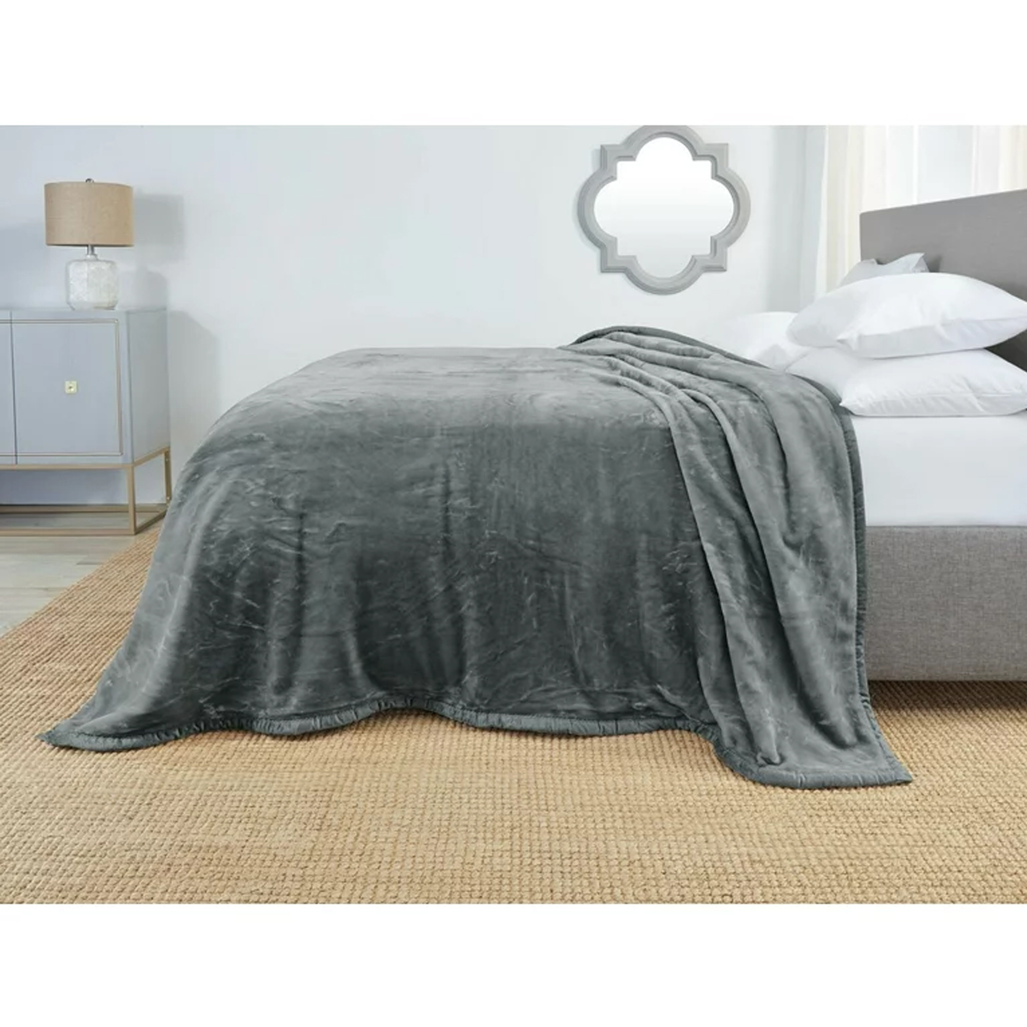 King Queen Size Gray Reversible Faux Fur Mink Blanket Ultra Soft Cozy Warm Fleece Bed Blanket Mink Feel