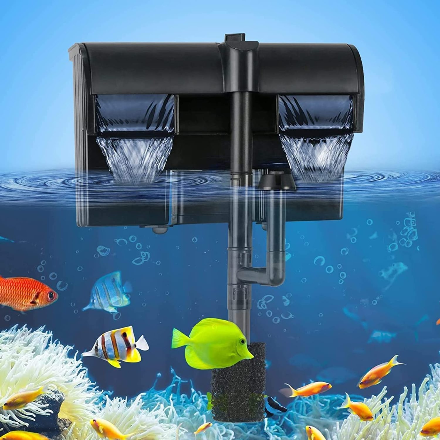 Aquarium power filter 158GPH dual waterfall suspension oxygen suspension filter for 20-45 gallons