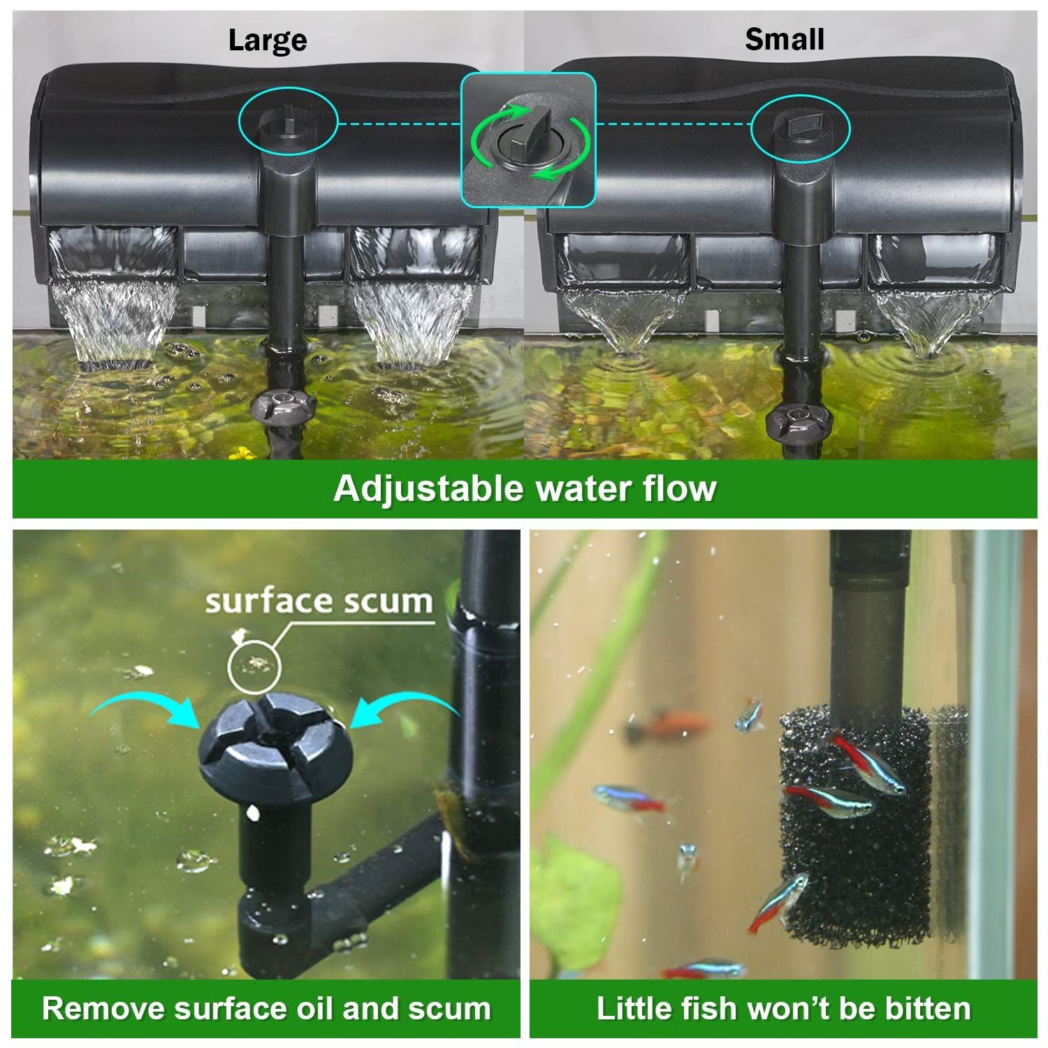 Aquarium power filter 158GPH dual waterfall suspension oxygen suspension filter for 20-45 gallons