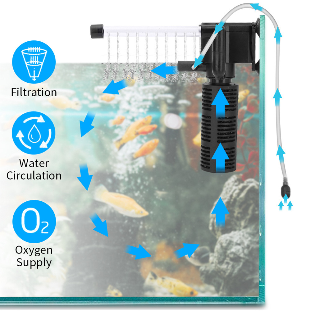 3 in 1 Silent Aeration Water Purifier Internal Pump Submersible Aquarium Filter Oxygen Pump Submersible Water Purifier Fish Tank