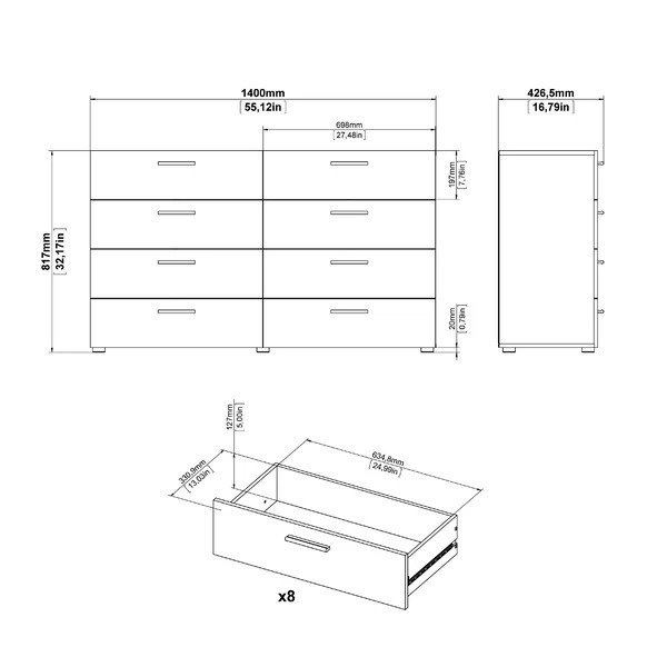 hot sale modern dresser for bedroom furniture spacing saving storage 6 drawers chest of drawer wooden dresser